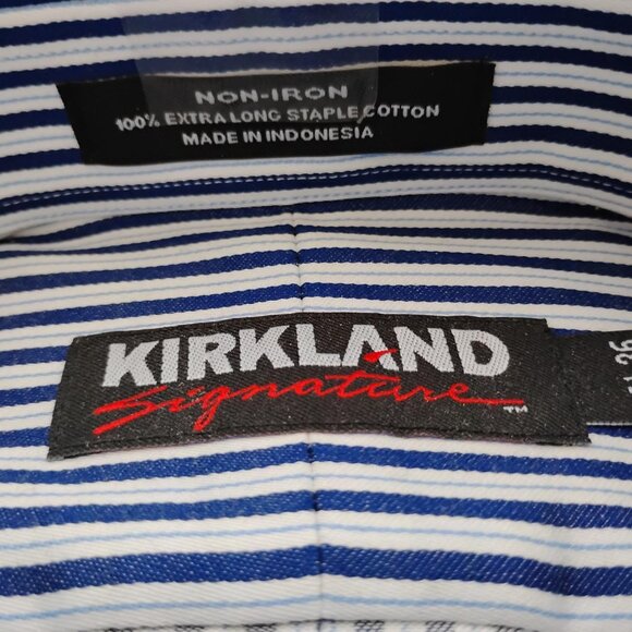 Men's Kirkland Long-Sleeve Non-Iron Blue Striped Dress Shirt, 16-1/2 36 - Picture 3 of 3